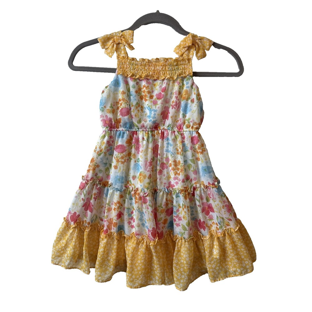 Jona Michelle Floral Bow Tiered Ruffle Sleeveless Girls Dress 5T Summer Party
